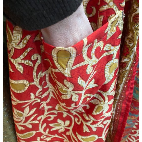 REVERSIBLE SILK DRESS Red Wrap Dress Duster Jacket Boho Hippie 100% Silk One Siz - Picture 4 of 5